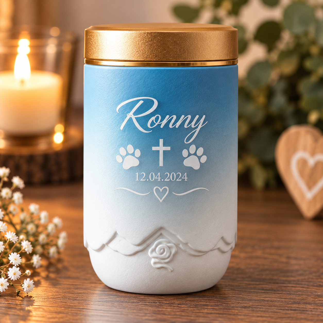 Personalisierte Tierurne mit Name & Datum – Erinnerungsurne für Haustiere, 70 ml
