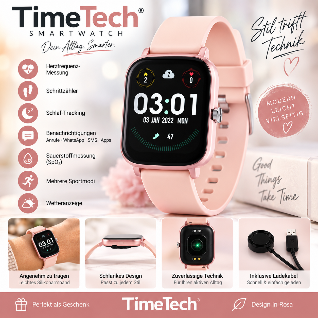 TimeTech Smartwatch mit Silikonarmband